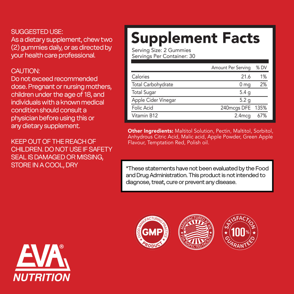 Eva Nutrition Apple Cider Vinegar Gummies – 60 Count | Immunity & Detox Support